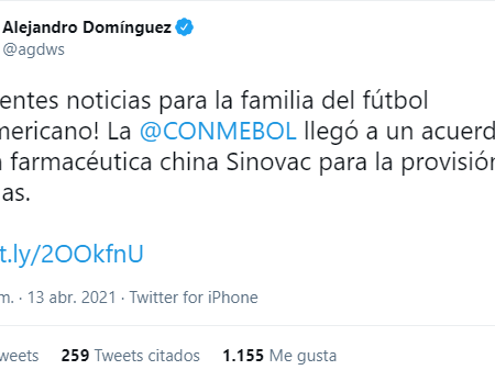 COVID-19: Conmebol anunció 50 mil vacunas para futbolistas