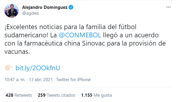 COVID-19: Conmebol anunció 50 mil vacunas para futbolistas